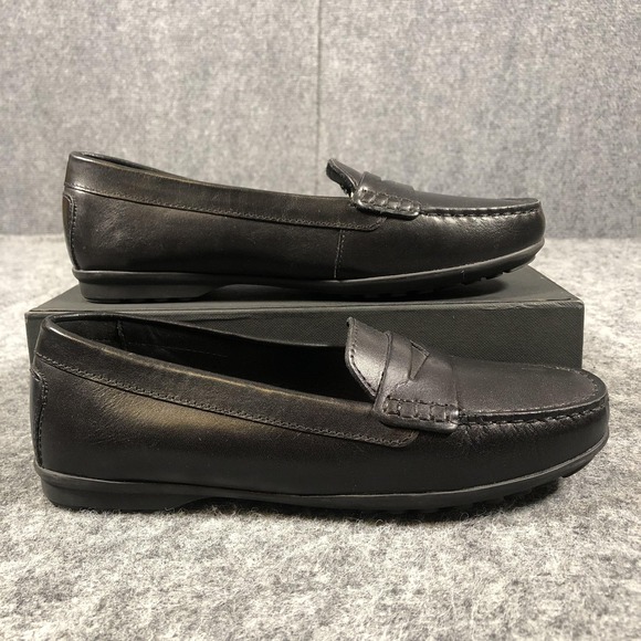 Geox Shoes Women's Size 7 Black Leather Loafers Respira D642TA Made In Italy - Picture 2 of 16